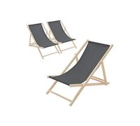Lot de 3 Chaises Longues Pliantes en Bois Chiliennes, Anthracite, Dossier