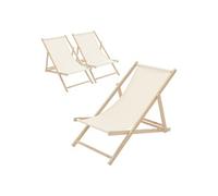 ECD Germany Lot de 3 Chaises Longues Pliantes en Bois Chiliennes, Beige, Dossier Réglable, 3 Positions de Couchage, jusqu'à 120kg, Bain de Soleil en Tissu pour la Plage Jardin Terrasse Camping