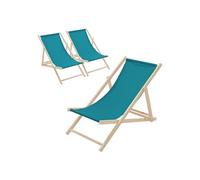 Lot de 3 Chaises Longues Pliantes en Bois Chiliennes, Bleu Pétrole, Dossier