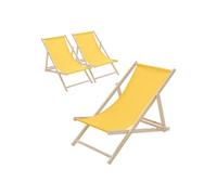 ECD Germany Lot de 3 Chaises Longues Pliantes en Bois Chiliennes, Jaune, Dossier Réglable, 3 Positions de Couchage, jusqu'à 120kg, Bain de Soleil en Tissu pour la Plage Jardin Terrasse Camping