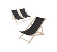 Lot de 3 Chaises Longues Pliantes en Bois Chiliennes, Noir, Dossier Réglable,