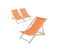 ECD Germany Lot de 3 Chaises Longues Pliantes en Bois Chiliennes, Orange, Dossier Réglable, 3 Positions de Couchage, jusqu'à 120kg, Bain de Soleil en Tissu pour la Plage Jardin Terrasse Camping