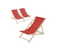 ECD Germany Lot de 3 Chaises Longues Pliantes en Bois Chiliennes, Rouge, Dossier Réglable, 3 Positions de Couchage, jusqu'à 120kg, Bain de Soleil en Tissu pour la Plage Jardin Terrasse Camping