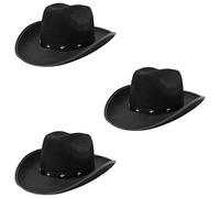 Lot de 3 chapeaux de cowboy à clous en forme d'étoile Noir
