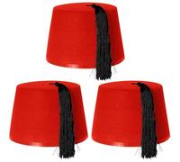 Lot de 3 chapeaux de fez rouges en feutre avec pompon noir - Chapeau Kuki Fez pour la guerre froide, russe, turc, arabe, voyage dans le temps, accessoire de déguisement de médecin