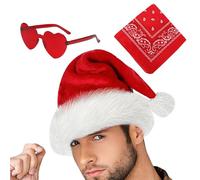 Lot de 3 chapeaux de Père Noël et cow-boy avec lunettes en forme de cœur et bandana pour fête de Noël