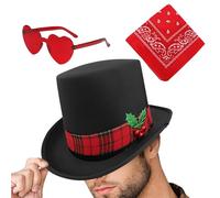 Lot de 3 chapeaux de Père Noël et cowboy | Chapeau occidental | 3 chapeaux de cowgirl vintage bandana cœur lunettes réglables pour fête de Noël accessoires de costume occidental