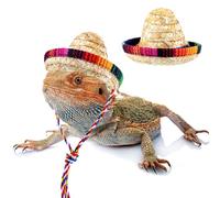 Lot de 3 chapeaux en paille naturelle faits à la main avec mentonnière réglable pour petit animal de compagnie, lézard, reptile, furet, hamster, serpent, cochon d'Inde