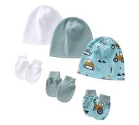 Lot de 3 chapeaux pour bébé - Chapeau d'hôpital - Motif uni/imprimé avec gants anti-rayures assortis pour un usage quotidien - Tissu respirant, SET 05, Taille unique