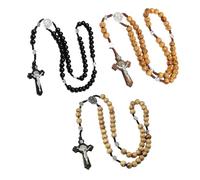 Lot de 3 chapelets en bois d'olivier avec finitions en 3 types de Teka | Chapelet pour homme avec croix de Saint Benoît et sculpté manuel type perle | Chapelet religieux pour femme | chapelet