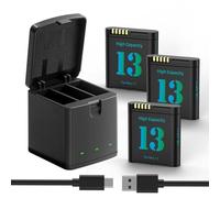 Lot de 3 chargeurs de batterie Hero 13 2800 mAh de rechange de type C LED Chargeur à trois canaux pour Hero 13 Noir Entièrement compatible avec l'original (3 batteries + 1 compartiment de charge)