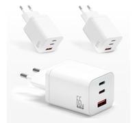 Lot de 3 Chargeurs USB-C 65W GaN 3 Ports - Charge Rapide PD, 2 USB-C + 1 USB-A, Ultra Compact, Chargeur Secteur Multi Appareils Compatible PC Portable, iPhone, iPad, Samsung, Android