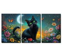 Lot de 3 Chat Tableau Décoration Murale Affiche Décoration Chambre Impression sur Toile Fleur Peintures sur Toile Décor Murale pour Chambre Maison Suspendu Art Décor,Cadeau Femme,55x80cmx3pcs,-f117b
