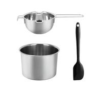 Lot de 3 chaudières doubles en acier inoxydable 304 avec casserole chauffante de 16 cm et grattoir en silicone 600 ml