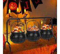 Lot de 3 chaudrons de sorcière avec poignée, mini chaudron de sorcière noir, chaudron décoratif pour bonbons, chaudron noir avec poignées, chaudron de sorcière d'Halloween, chaudron à bonbons pour