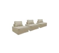 Lot de 3 chauffeuses pour canapé modulables tissu capitonné beige avec 1 coussin