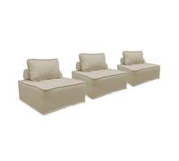 Lot de 3 chauffeuses pour canapé modulables tissu capitonné beige avec 1 coussin
