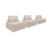 sweeek | Lot de 3 chauffeuses pour canapé modulables tissu capitonné crème avec 1 coussin Crème G