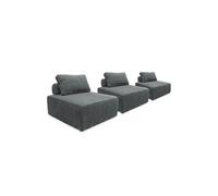 sweeek | Lot de 3 chauffeuses pour canapé modulables velours côtelé gris avec un coussin Gris foncé G