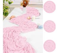 Lot de 3 Chemin de Table Gaze de Coton Rose Clair 90x300 cm, Nappe Mousseline Bohème Froissée avec Bords Cousus, Décoration de Table Rustique pour Mariage, Anniversaire, Baptême et Fête