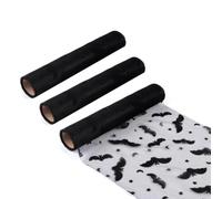 Lot de 3 chemins de table d'Halloween en tulle de polyester, peuvent être coupés à la taille souhaitée pour une table à manger ou un set de table, motif Web pour décoration saisonnière (chauve-souris)
