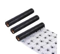 Lot de 3 chemins de table d'Halloween en tulle transparent et motif toile d'araignée, sets de table à découper pour une utilisation saisonnière (araignée)
