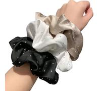 Lot de 3 chouchous à volants en tissu avec strass pour queue de cheval - Pour un usage quotidien ou une fête - Accessoires pour cheveux avec strass