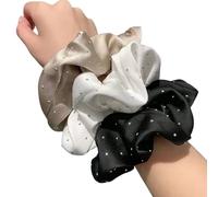 Lot de 3 chouchous élégants en strass de style français avec support pour queue de cheval avec volants en tissu - Accessoires de cheveux tendance pour femme - Ensemble cadeau de qualité supérieure