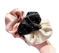 Lot de 3 chouchous élégants en strass de style français avec support pour queue de cheval avec volants en tissu - Accessoires de cheveux tendance pour femme - Ensemble cadeau de qualité supérieure