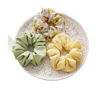 Lot de 3 chouchous en mousseline soie à imprimé floral, élastiques for cheveux, corde for queue cheval Doux pour les cheveux contre la casse(Yellow green)