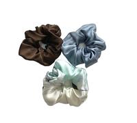 Lot de 3 chouchous en soie for cheveux, largeur 6 cm, grands élastiques for queue cheval, luxe for femmes, gris Doux pour les cheveux contre la casse(Color-03)