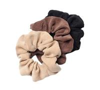 Lot de 3 chouchous en velours côtelé for cheveux, élastiques, queue cheval, couvre-chef Doux pour les cheveux contre la casse(F color)