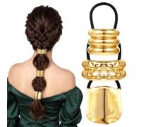 Lot de 3 chouchous pour queue de cheval - En métal - Doré - Pour queue de cheval - Style punk - Pour cheveux fins