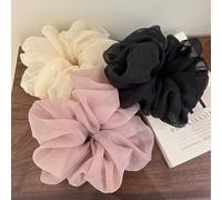 Lot de 3 chouchous surdimensionnés en mousseline de soie Noir/rose/crème (B)