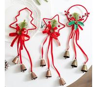 Lot de 3 cintres de porte festifs de Noël avec nœud en étoile et cloches antiques, matériau en fer pour décoration d'arbre et de véhicule