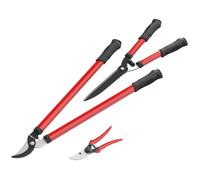 Lot de 3 cisailles de jardin - Outsunny - coupe-branches de 65cm, taille-haie de 51,5cm, sécateurd de 20cm - poignée souple - rouge
