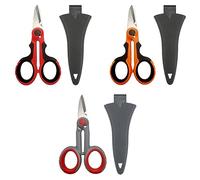 Lot de 3 ciseaux d'électricien avec housse de protection, coupe-câble en fibre antidérapante, ciseaux de ligne de pêche pour la coupe de pêche, tresse de fil (orange, rouge + gris)