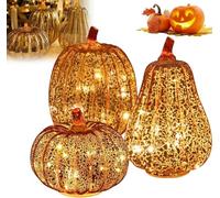 Lot de 3 citrouilles lumineuses LED scintillantes avec minuterie, citrouilles en verre de nuit étoilée, citrouilles lumineuses