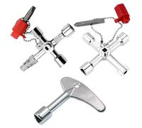 Lot De 3 Clés d'Armoire De Commande, Clé Multifonctionnelle à 4 Voies, Clé en Croix, Clé Utilitaire Multifonctionnelle à 4 Voies pour Compteur Électrique d'eau Et De Gaz