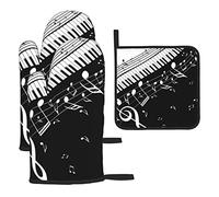 Lot de 3 clés de piano avec notes de musique, maniques et gants de four résistants à la chaleur pour cuisine, cuisine, pâtisserie, barbecue.