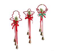 Lot de 3 cloches de Noël antiques avec nœud rouge et étoile, 35 x 11 cm, grelots pour sapin de Noël, porte d'entrée, voiture, décoration de vacances festive pour la maison et les célébrations