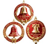 Lot de 3 cloches décoratives pour le 250e anniversaire des États-Unis, cloches de Noël en métal faites à la main pour sapin de Noël, décorations pour le 250e anniversaire des États-Unis pour patriotes