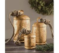 Lot de 3 clochettes de vache vintage rustiques en métal faites à la main avec harmonie géante sur corde Décoration de Noël 10,2 cm 15,2 cm 20,3 cm