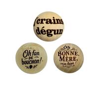 Lot de 3 Cochonnets de Pétanque en Bois Poli avec Message (Modèle: TM-COCHMES_BOISV3)