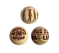 Lot de 3 Cochonnets de Pétanque en Bois Poli Gravés - Messages ""Je suis Retraité"" et ""Évolution"" - Buts Personnalisés 30mm - Cadeau