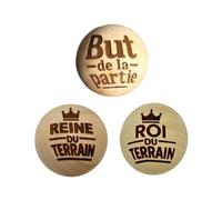 Lot de 3 Cochonnets de Pétanque en Bois Poli Gravés - Messages ""Roi du Terrain"" - Buts Personnalisés 30mm - Idée Cadeau Pétanqueur