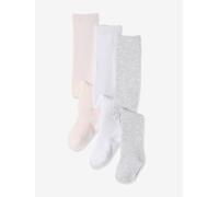 Lot de 3 collants bébé maille blanc/rose clair/gris chiné 15/18