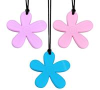 Lot de 3 colliers à mâcher en silicone en forme de fleur - Convient pour les enfants sensoriels, pour garçons et filles souffrant d'autisme, de TDAH, d'anxiété ou de SPD à mâcher - Fidgeting pour