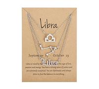 Lot de 3 colliers avec pendentif en forme de constellation du zodiaque - Style rétro - Carte en papier - Horoscope floral - Mois de naissance - Pour femme - Cadeau de Saint-Valentin, Métal, Strass
