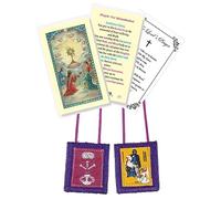 Lot de 3 colliers catholiques Scapulaires violets - Carte de prière de bénédiction plastifiée, la prière du Seigneur - Violet Scapulaire de la bénédiction et de la protection Thème Scapularios